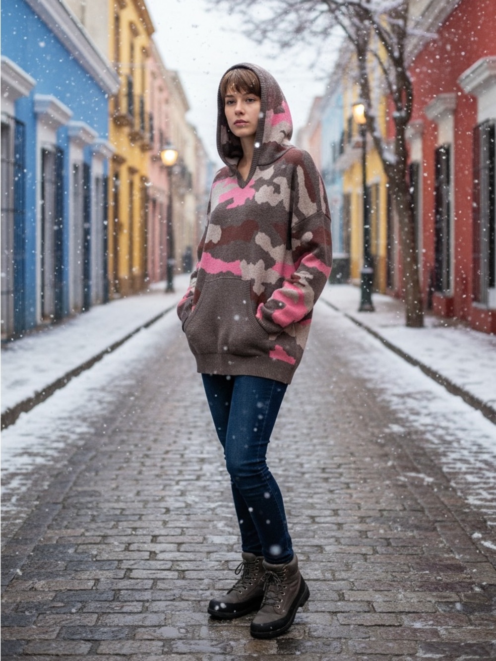 MaxSport Taupe & Pink Camouflage Pull Over Hooded Super Soft Sweater Size L NEW
